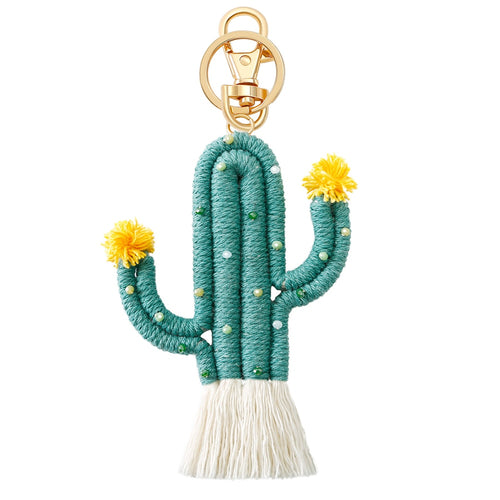 Porte Clé Fleur   Cactus Bleu-vert