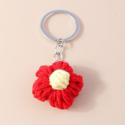 Porte Clé Fleur   Marguerite Brodée Rouge