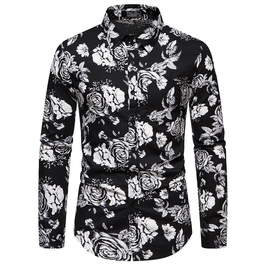 Chemise Homme Fleurie <br> Noir