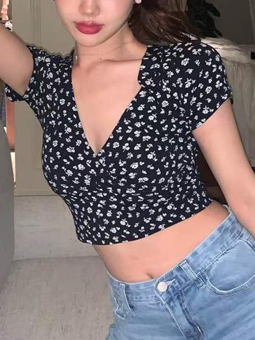 Top floral  Minimalista Negro