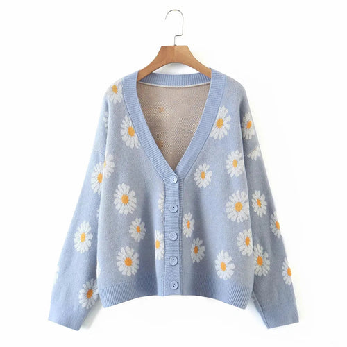 Flower Cardigan  Sky Blue Daisy