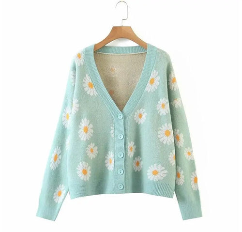 Flower Cardigan  Light Blue Daisy