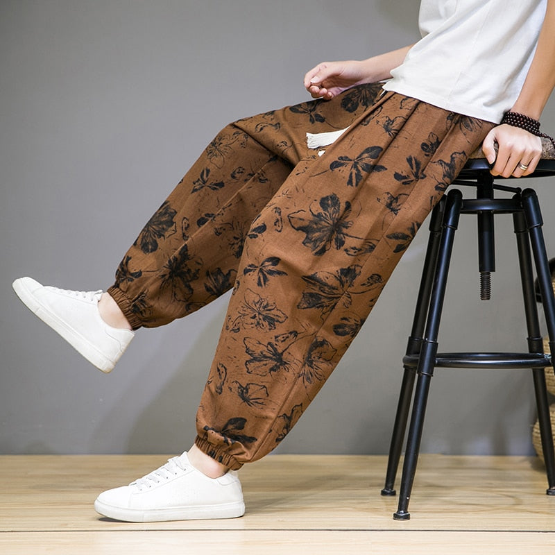 Pantalon Lin Homme <br> Chinois Brun