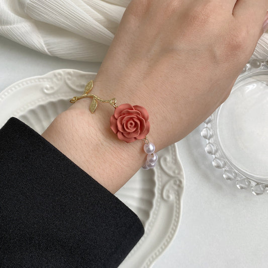 Bracelet Fleur <br> Rose Perle