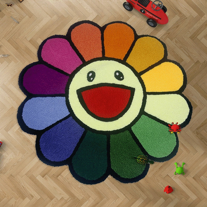 Tapis Fleur <br> Smiley Coloré