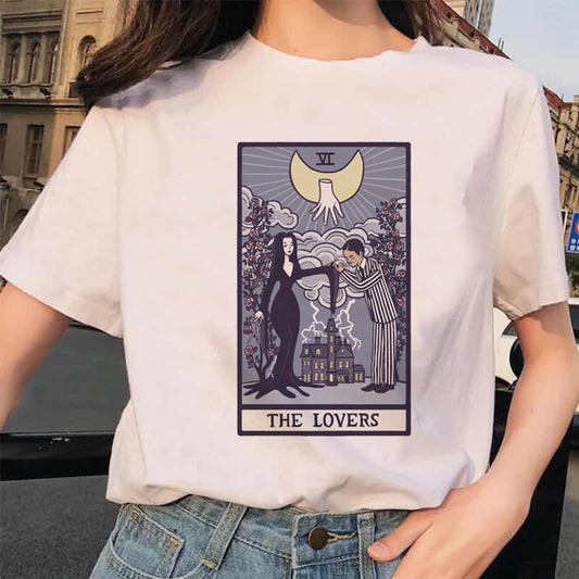 Women&#39;s Tarot Card Flower Funny Time Ladies Cartoon Fashion Short Sleeve Summer Printed T-shirt Women&#39;s T-shirt Top Pattern.