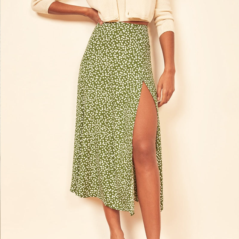 Long Floral Skirt<br> Green Fashion